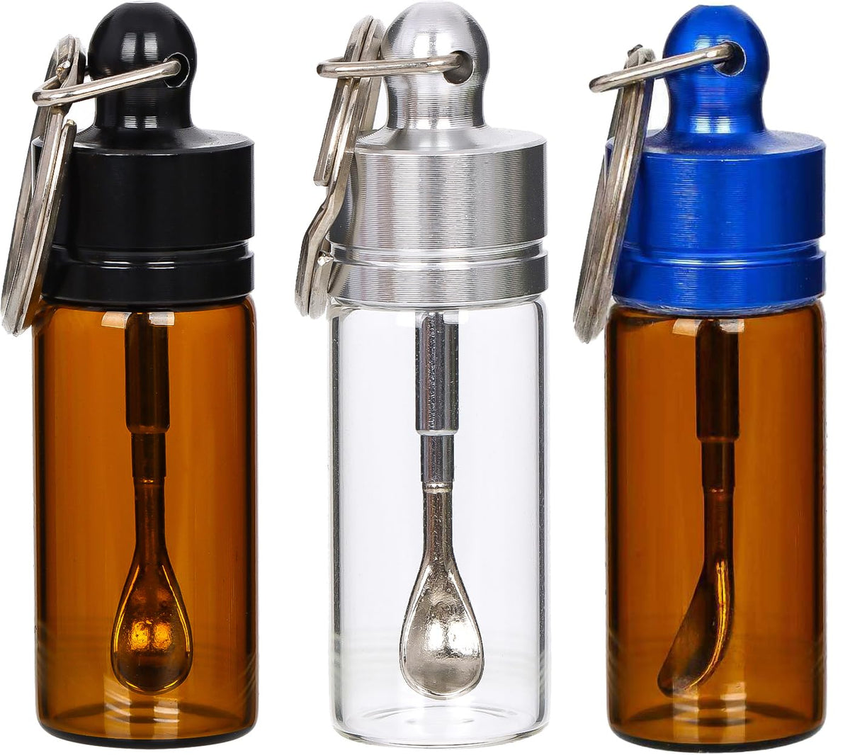 RLFDAE mini glass containers with spoons and lids for precise spice portions on the go.