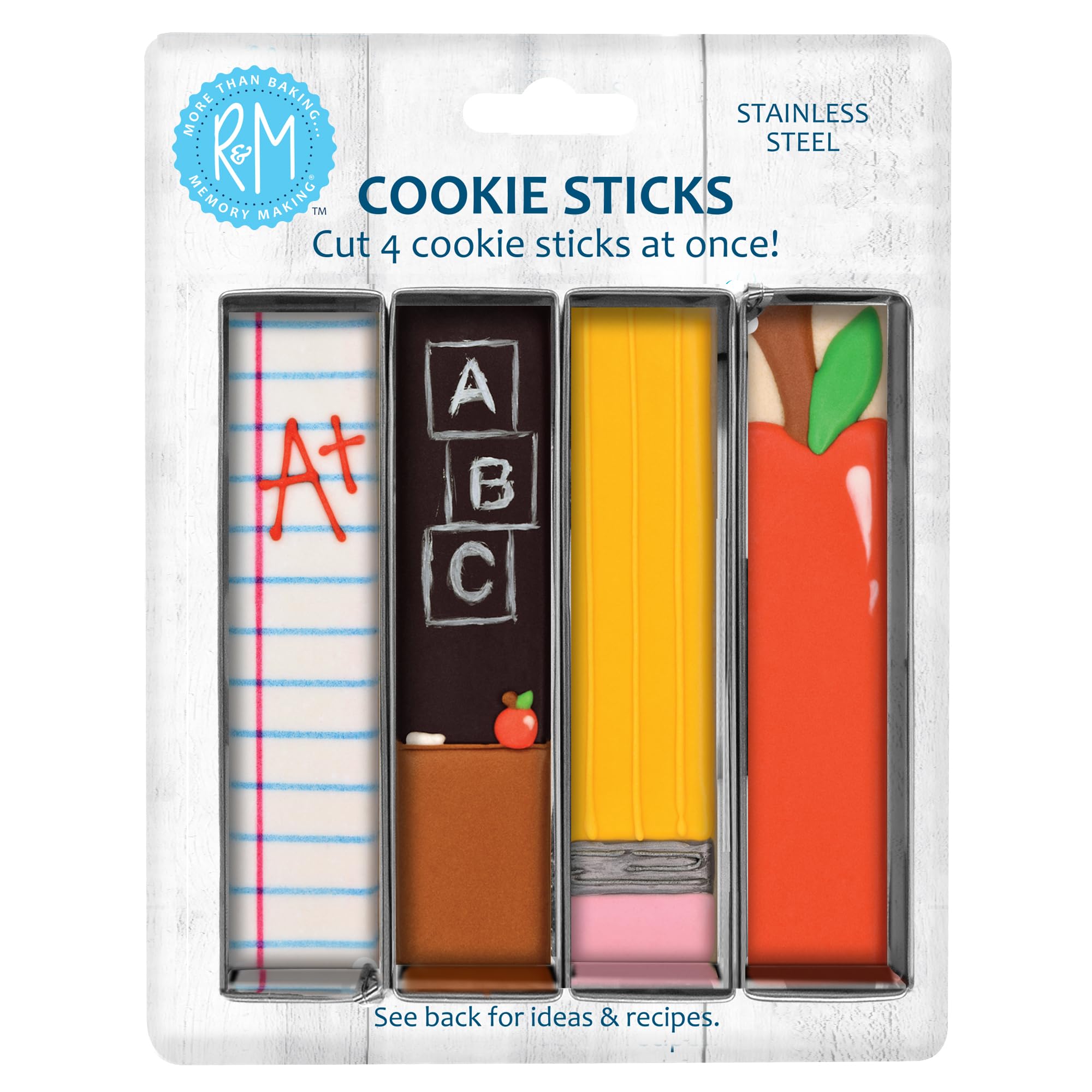 R&amp;M Cookie Stick Cutter 4-inch, top view, four sticks at once for quick prep.