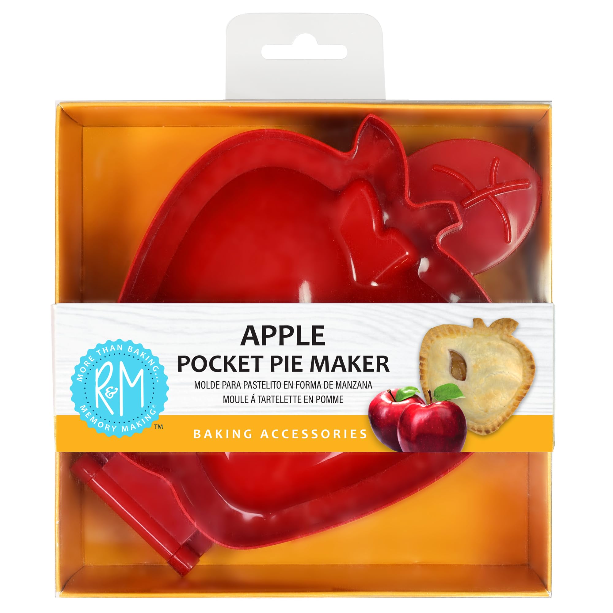 R&M Pocket Pie Maker in apple shape, compact 5-inch size for quick, convenient pies.