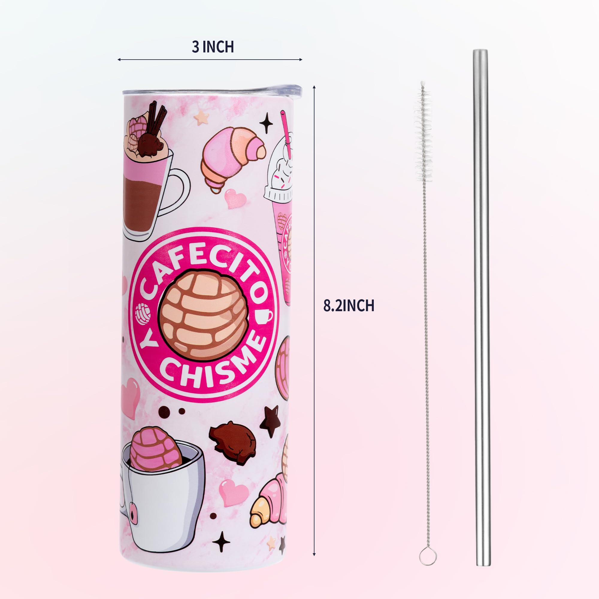 Rmeosye Cafecito Y Chisme tumbler straw, durable stainless steel straw for reusable sipping.