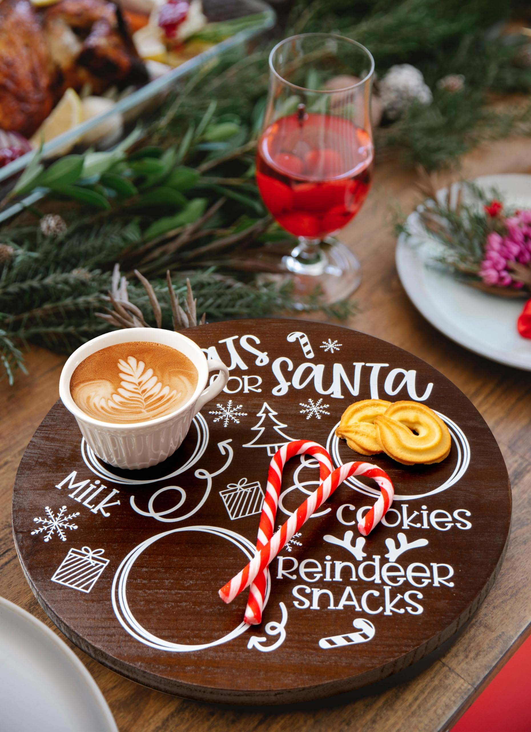 Rmeosye Christmas round wooden tray ideal for milk and cookies