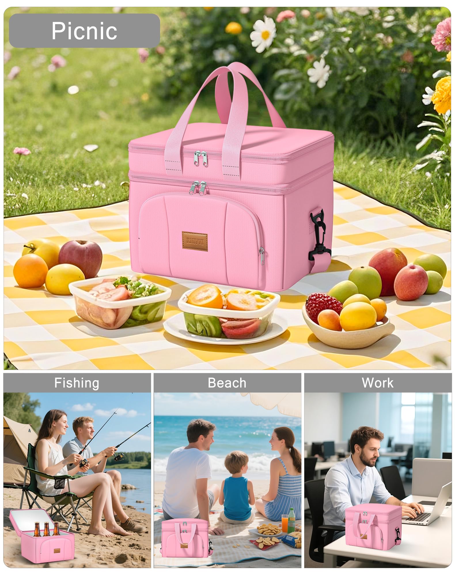 Rnivvi lunch bag spacious layout fits drinks and multiple meal boxes