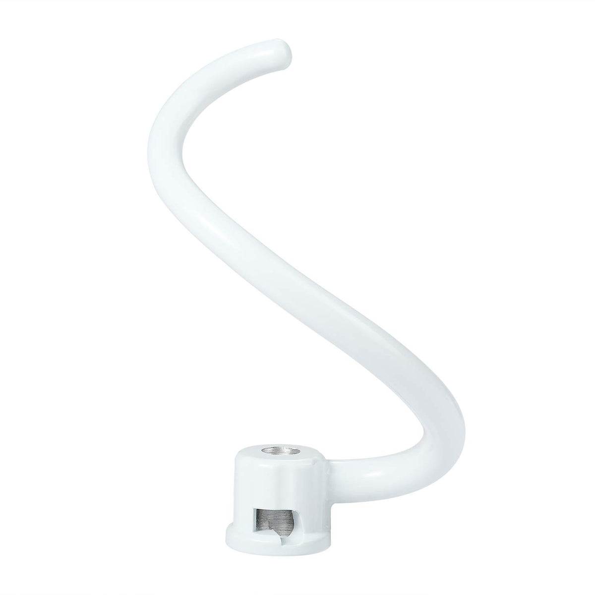 Roabertic spiral-coated dough hook in action for even kneading on Kitchenaid bowl-lift mixer