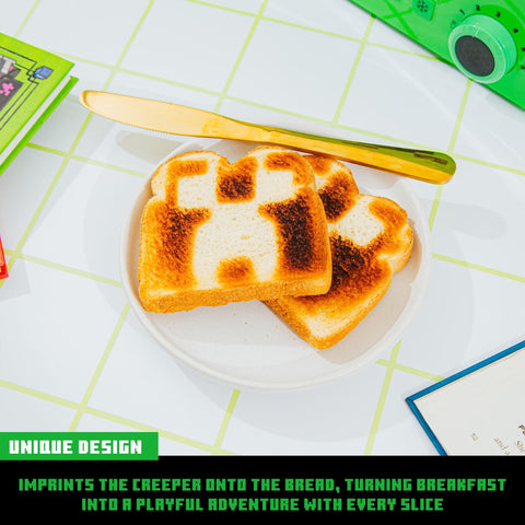 Robe Factory Minecraft Green Creeper toaster bread inside view reveals even browning potential.