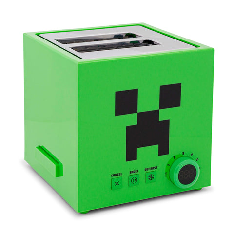 Robe Factory Minecraft Green Creeper toaster front view highlights compact design.