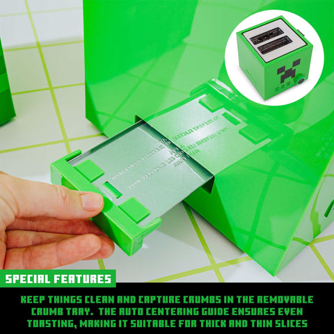 Robe Factory Minecraft Green Creeper toaster wide slot supports bagels and artisan bread.