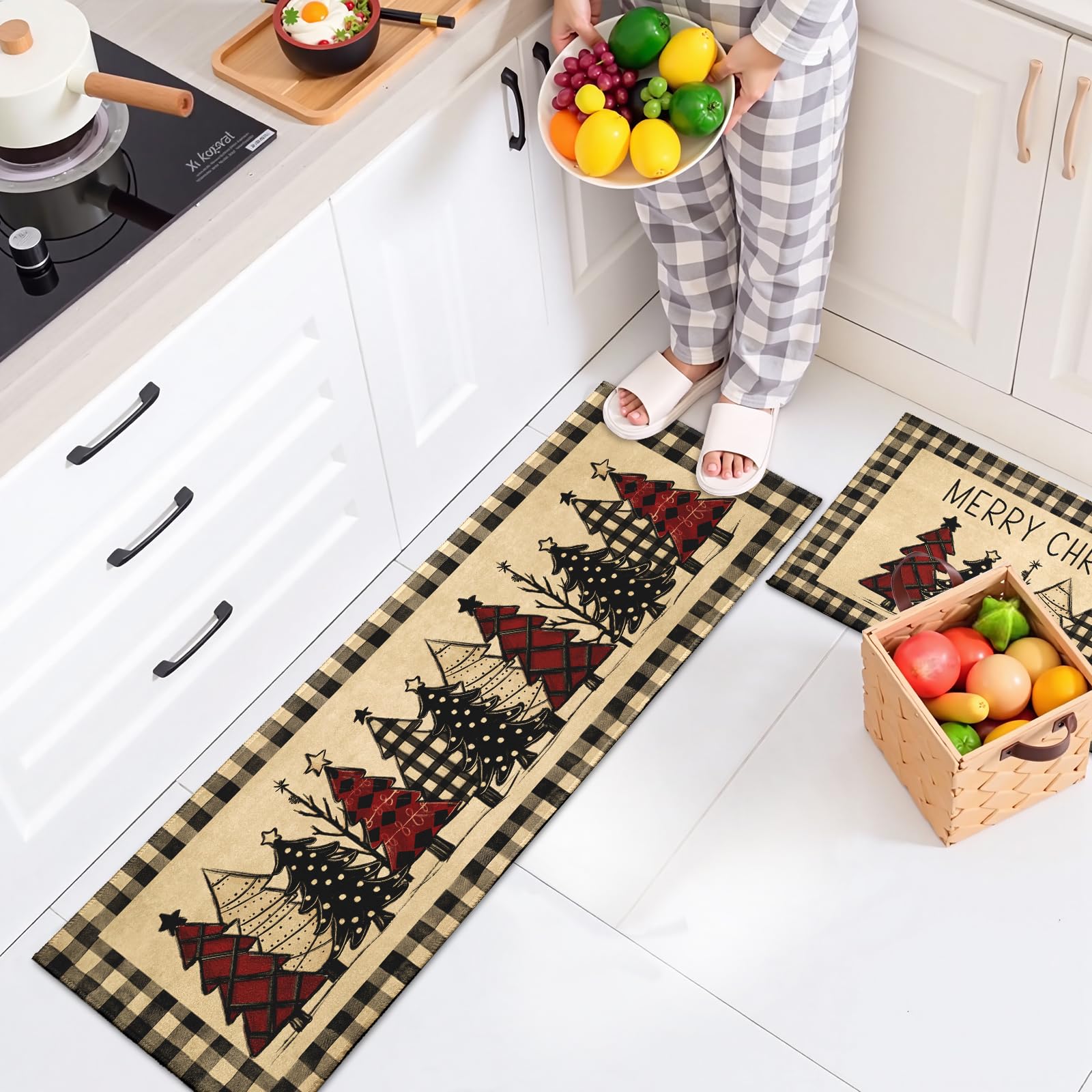 Robvobe buffalo plaid pattern detail adds festive kitchen style.