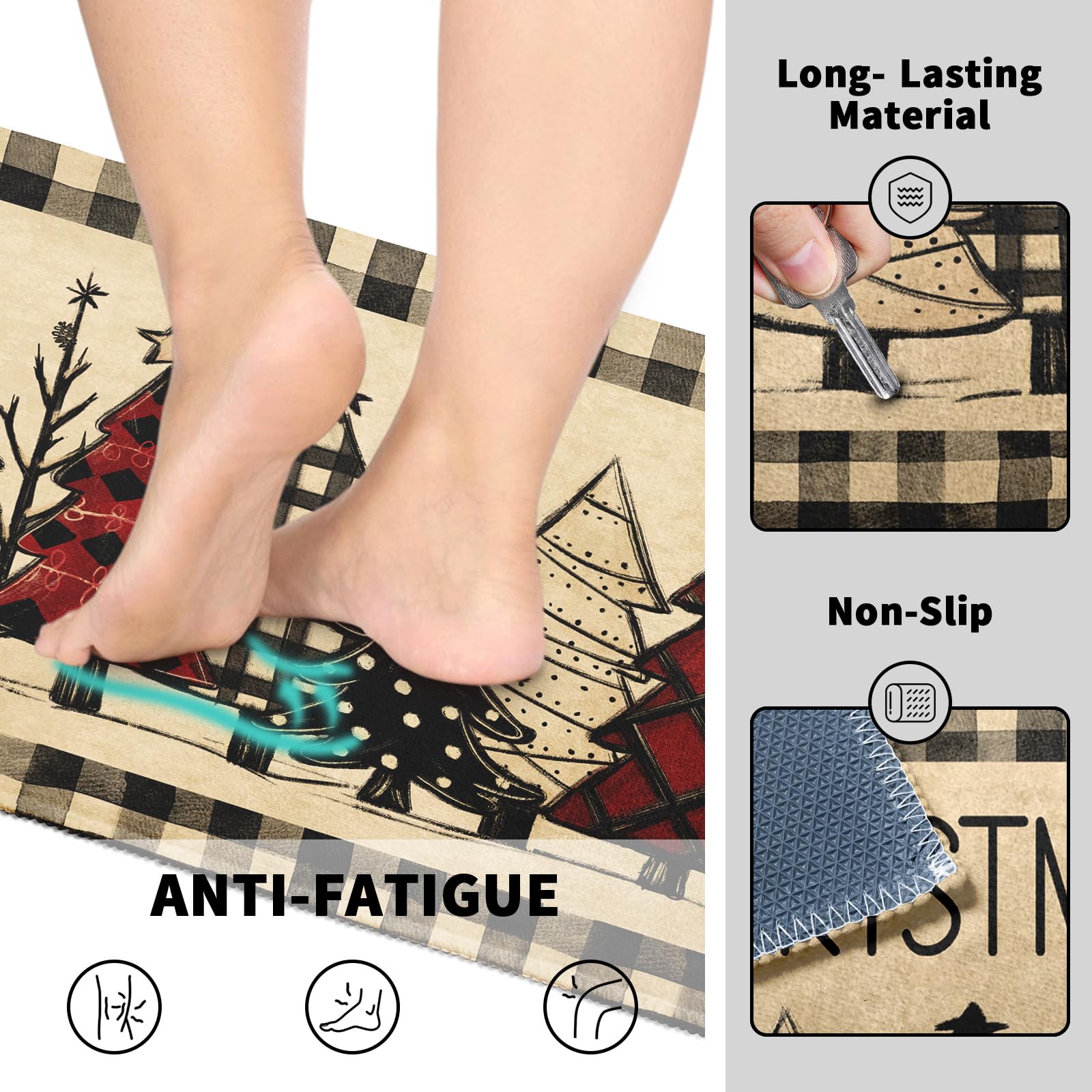 Robvobe Merry Christmas kitchen mat TPR backing closeup showing anti-slip grip.