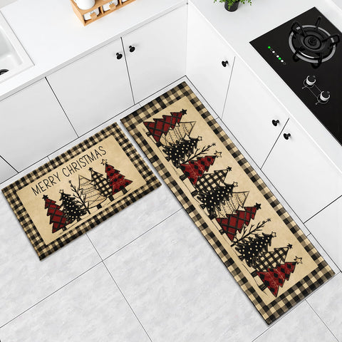 Robvobe Merry Christmas kitchen mat velvet closeup highlighting soft texture.