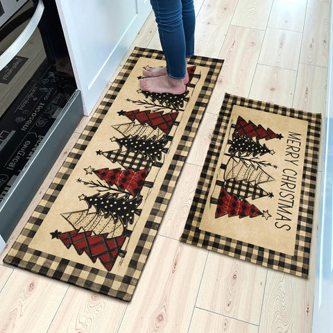 Robvobe Merry Christmas kitchen mats 17x30 setup showing soft velvet underfoot.