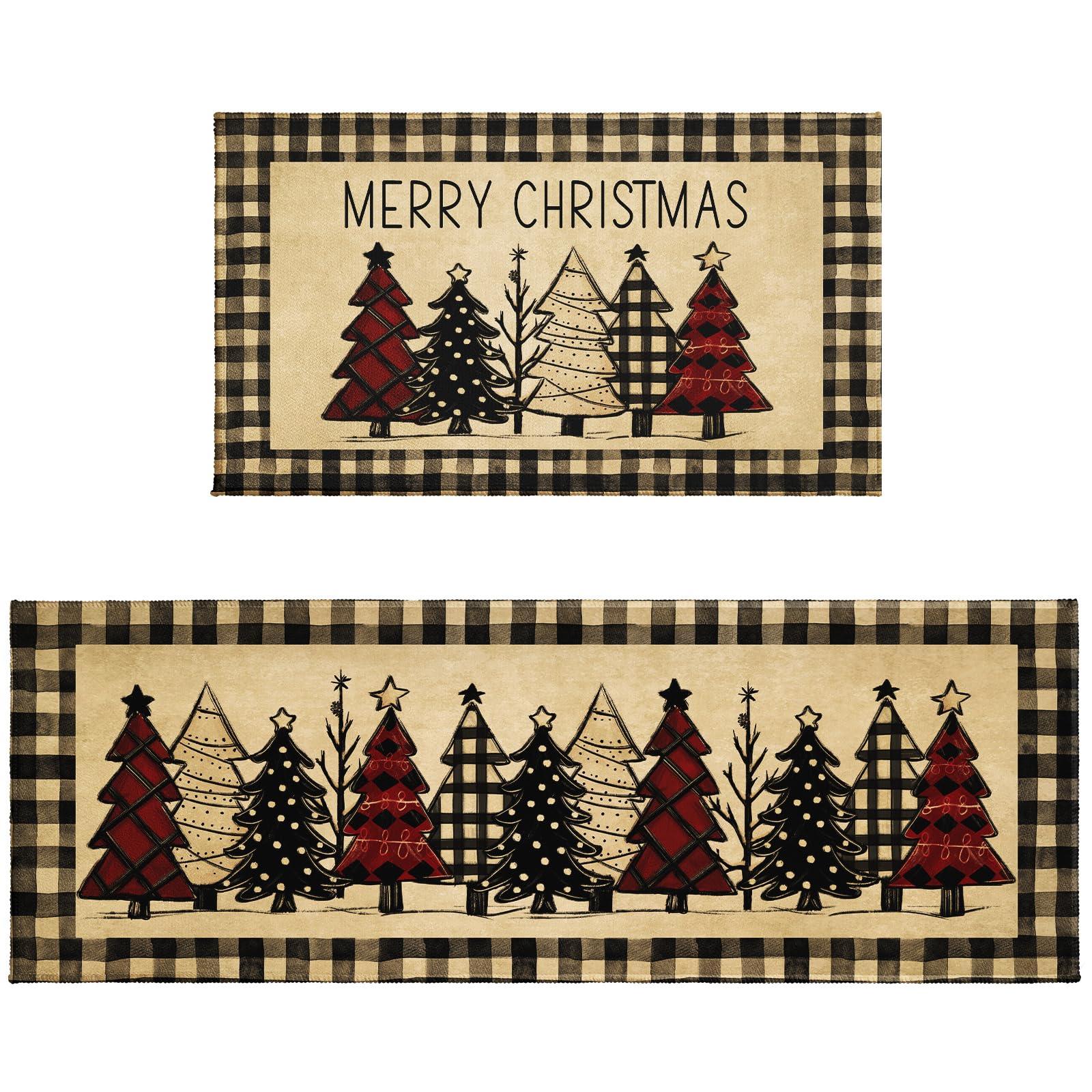 Robvobe Merry Christmas kitchen mats 47x17 setup with absorbent, non-slip protection.