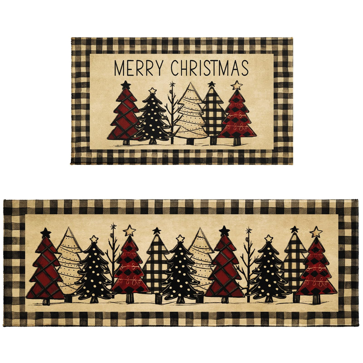 Robvobe Merry Christmas kitchen mats 47x17 setup with absorbent, non-slip protection.