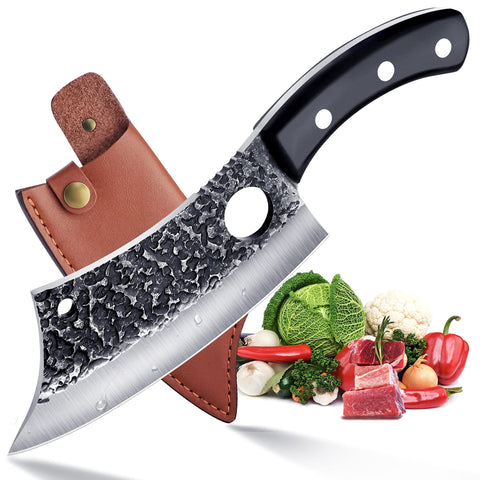 ROCOCO 6.3-Inch cleaver blade close-up with hammered texture for smooth cutting