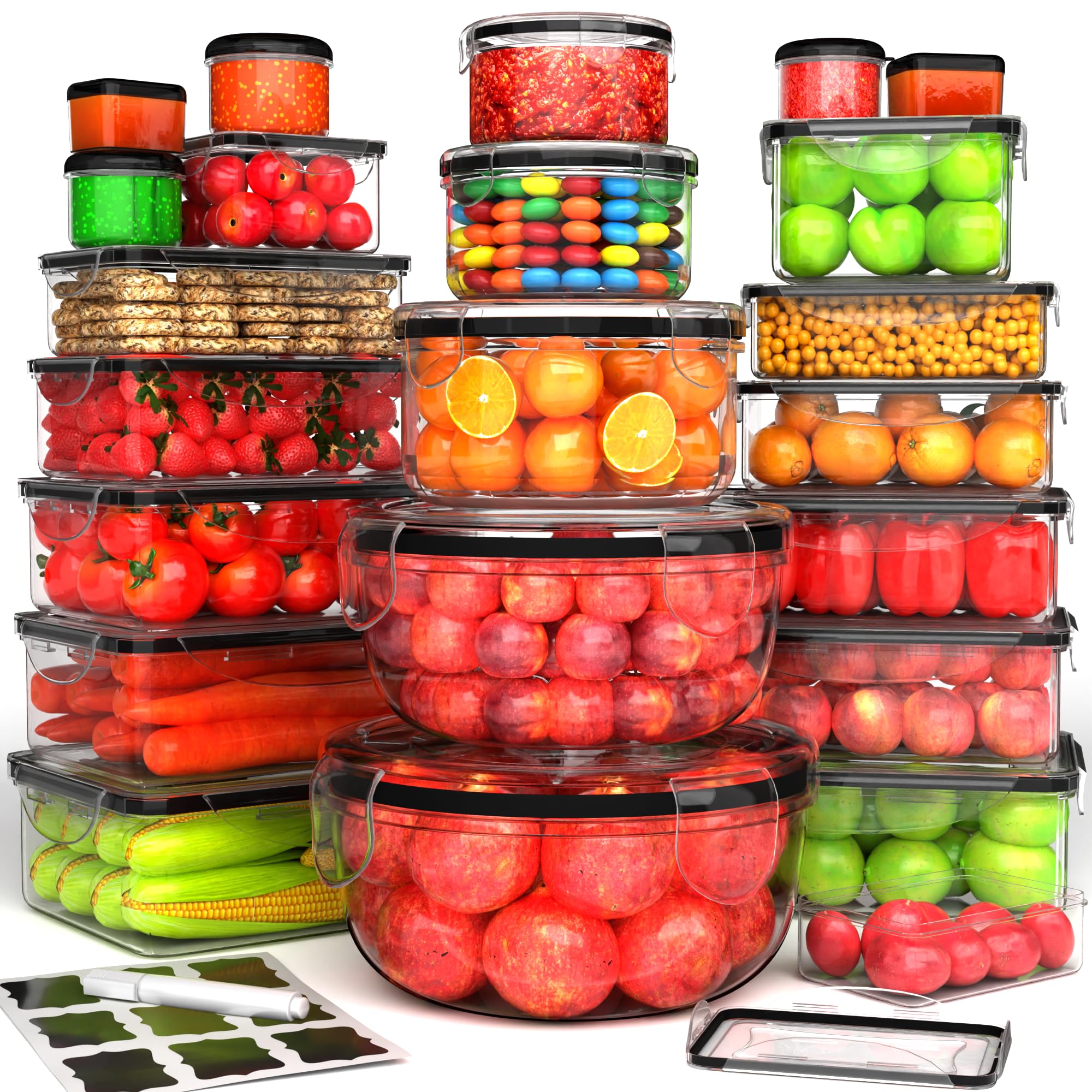 RockBerry 44-pc containers set with lids for organized pantry storage and meal prep.