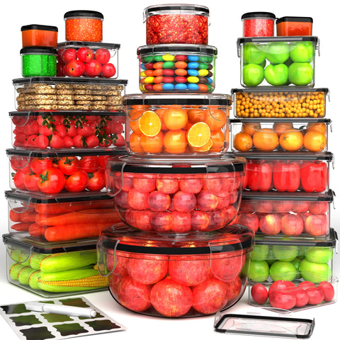 RockBerry 44-pc containers set with lids for organized pantry storage and meal prep.