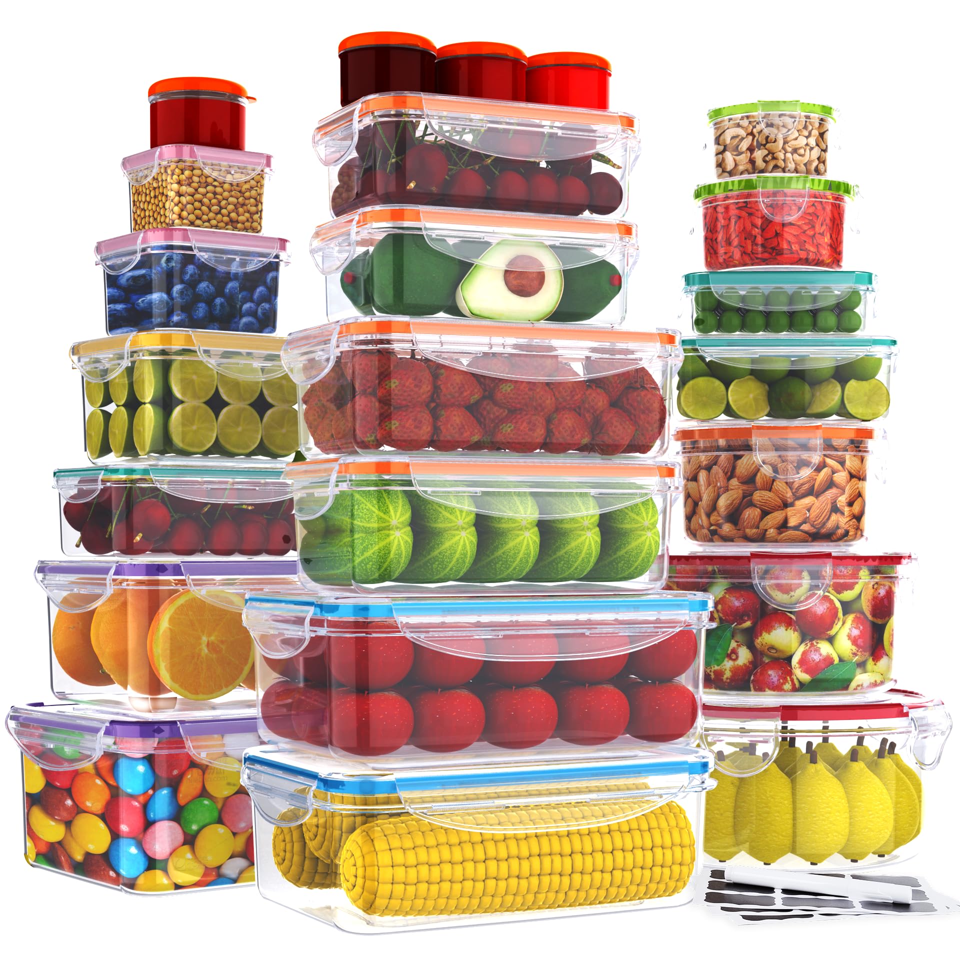 RockBerry 46 PCS airtight lids close-up showing secure snap-lock design for freshness