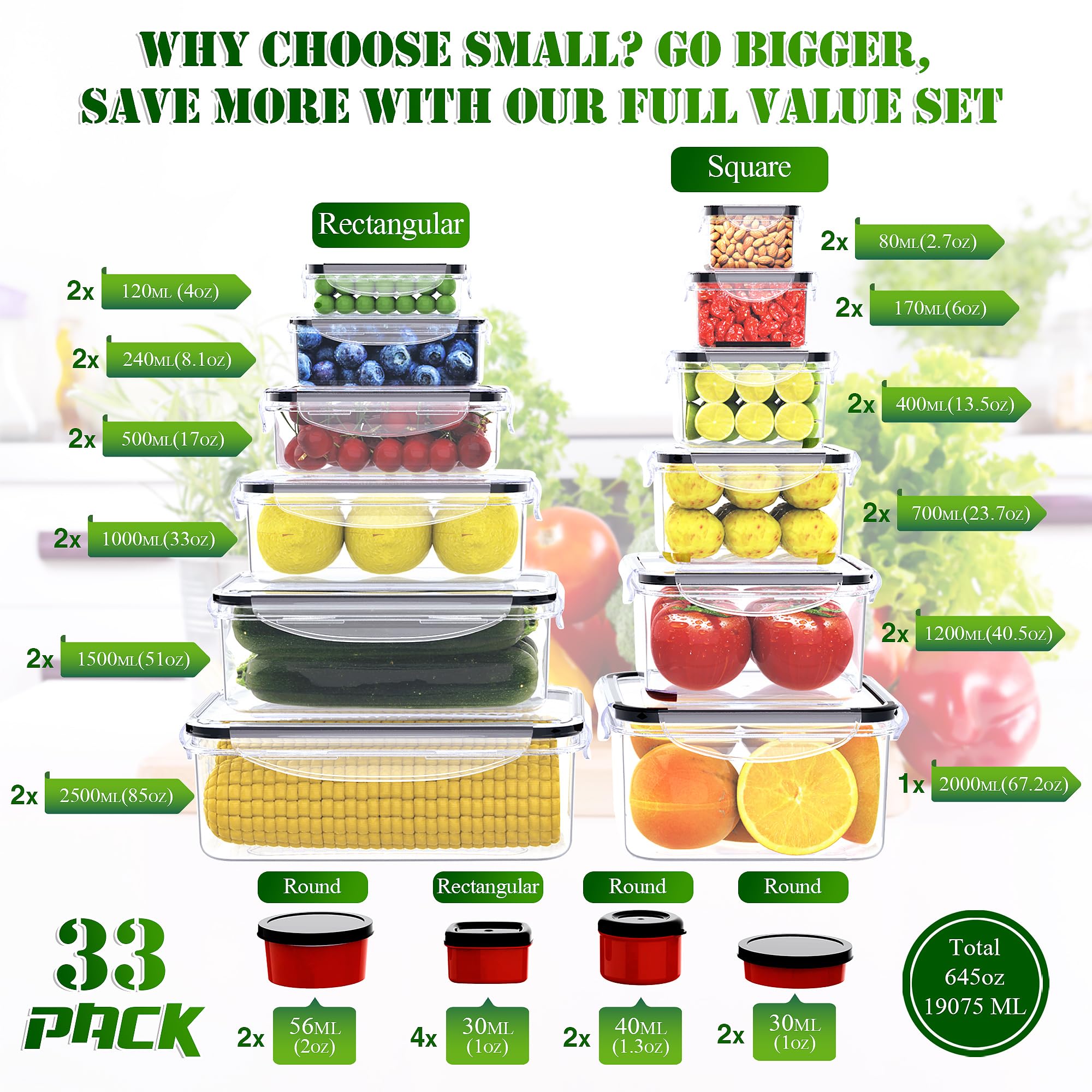 RockBerry 66-pcs stackable kitchen set for tidy pantry and space-saving storage