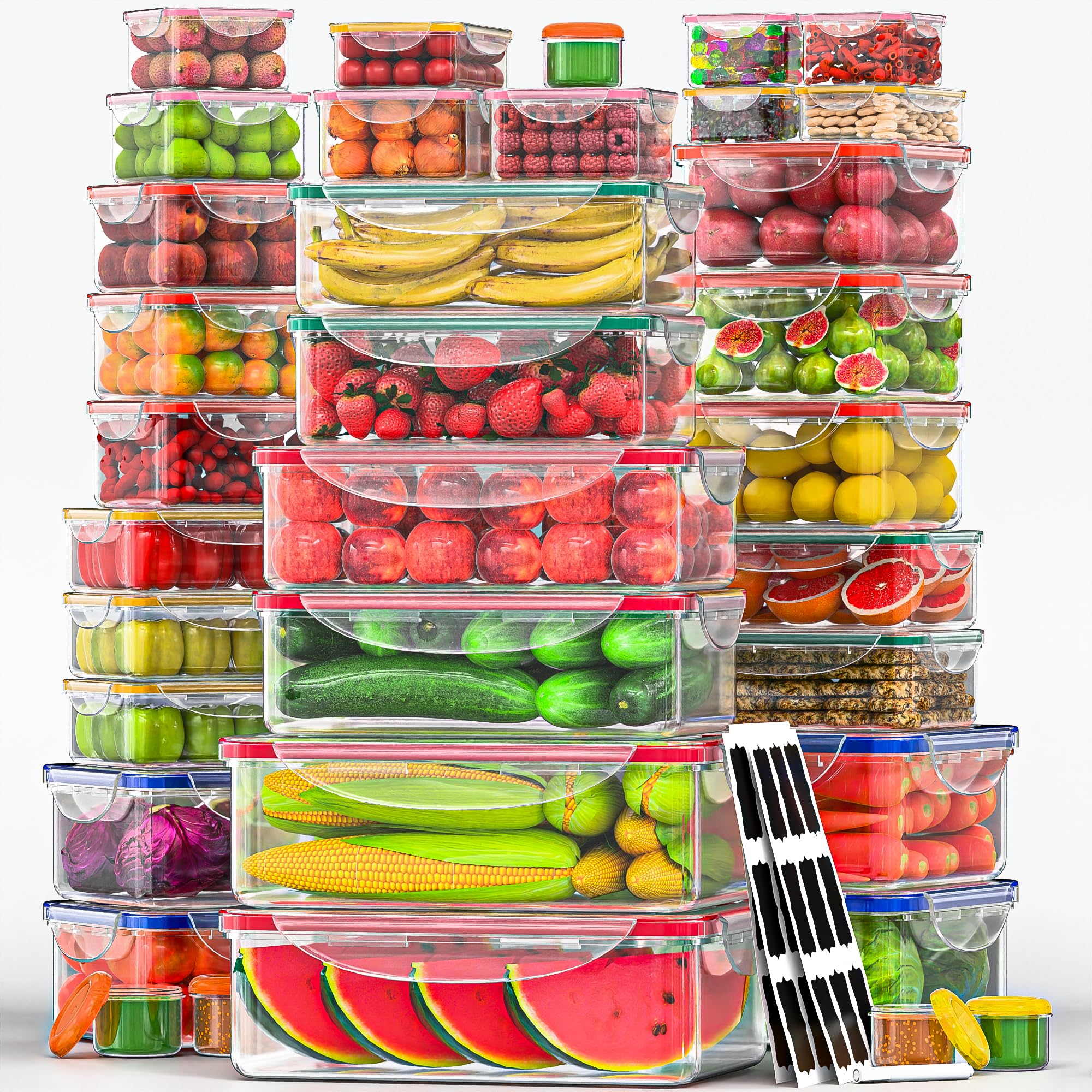 RockBerry 70-pcs set with airtight lids for organized kitchen storage.