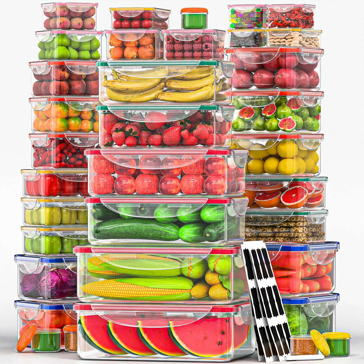 RockBerry 70-pcs set with airtight lids for organized kitchen storage.
