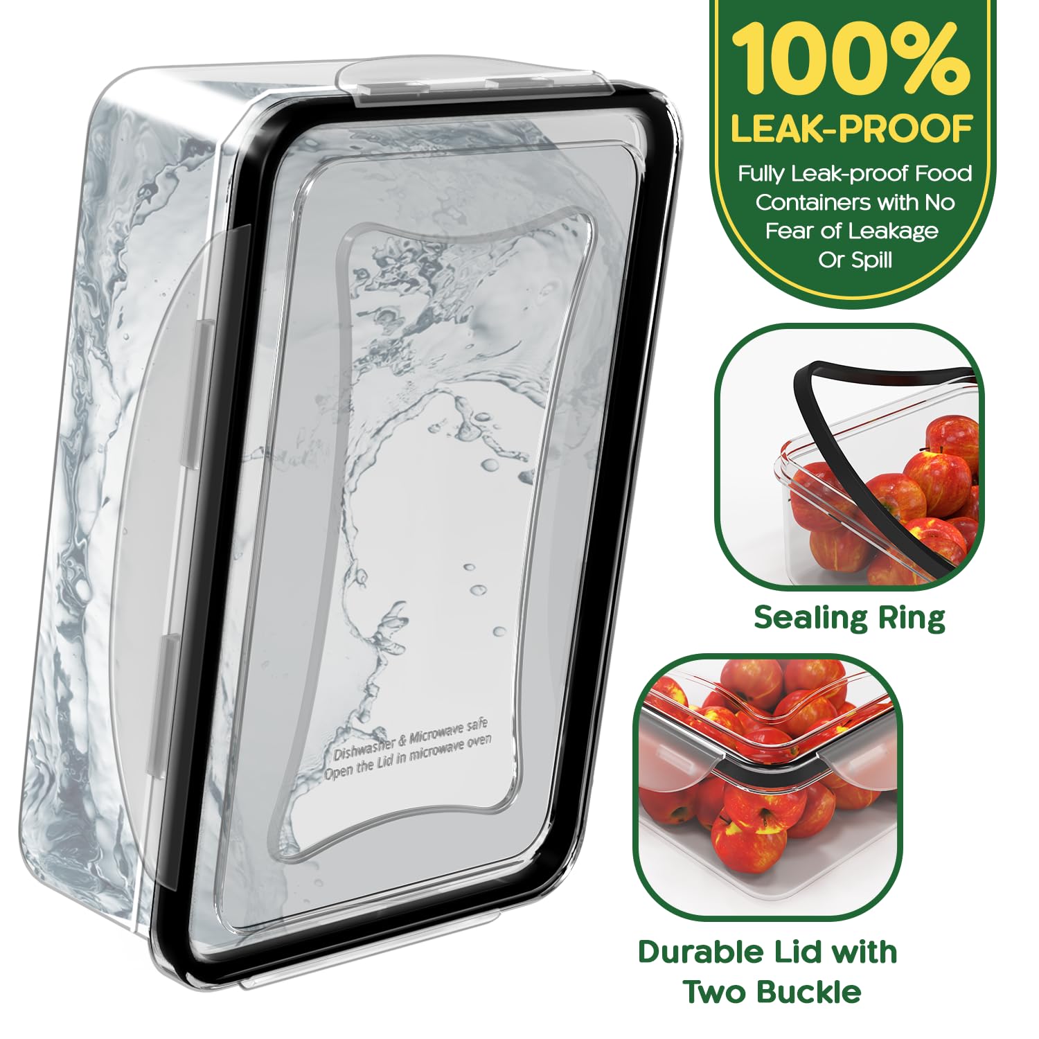 RockBerry airtight lids seal leftovers to prevent leaks and odors.