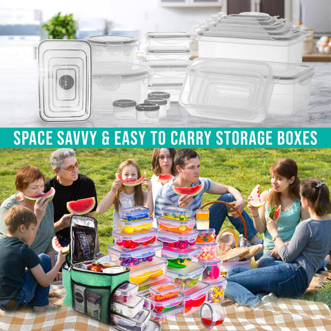 RockBerry leakproof lids with four-sided snaps prevent spills during storage.