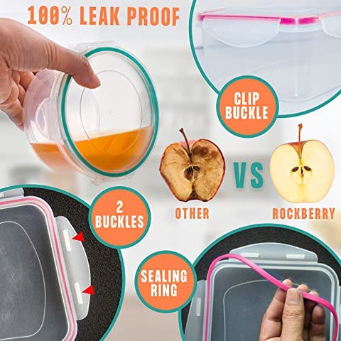 RockBerry leakproof snap-lock lid demonstrates secure airtight sealing.