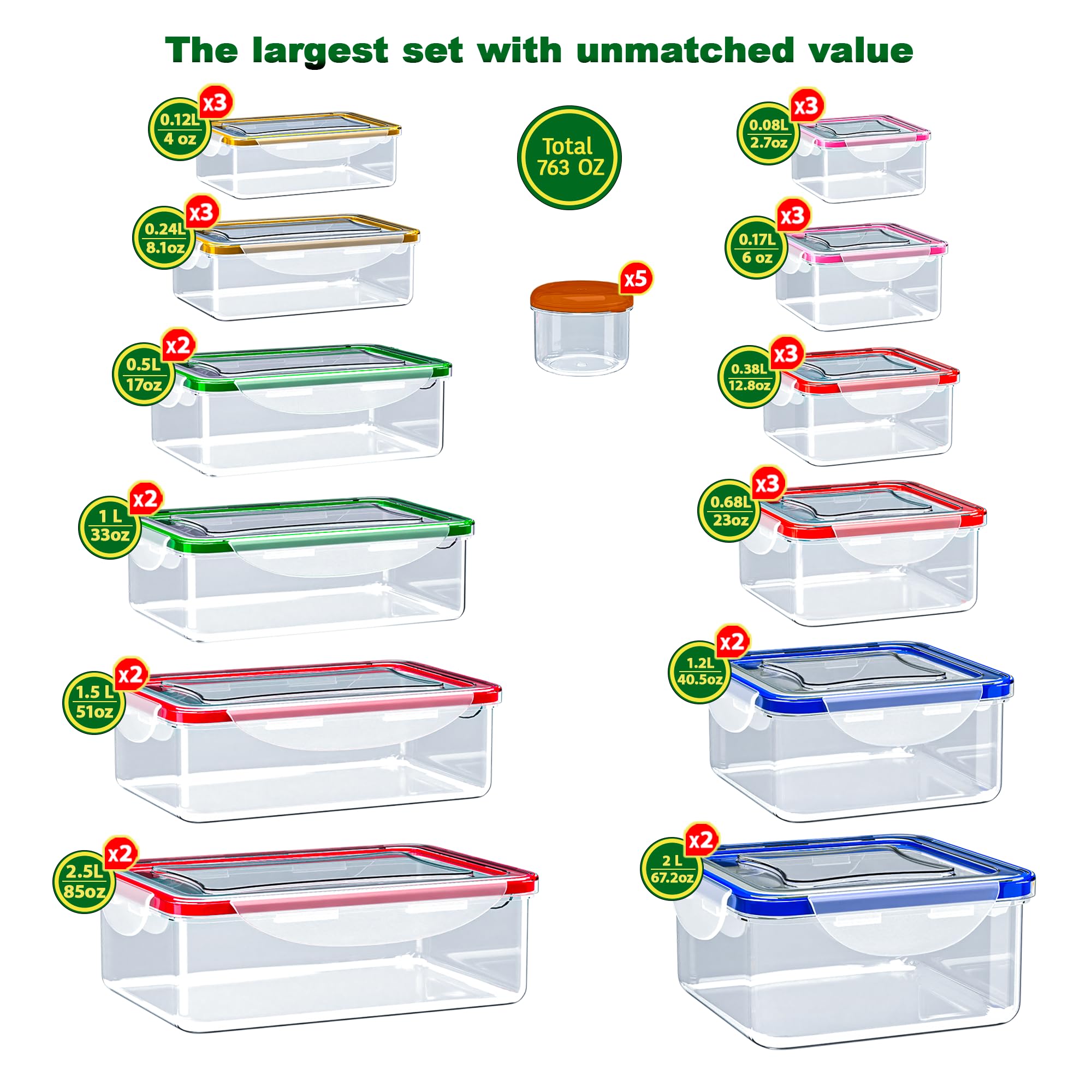 RockBerry rectangular containers in varied sizes for meals and leftovers.