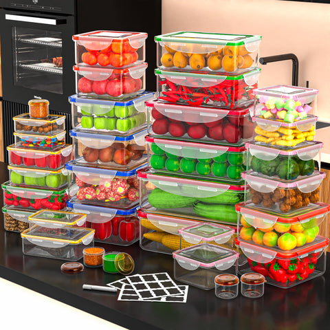 RockBerry square containers stack neatly in the fridge for space-saving.