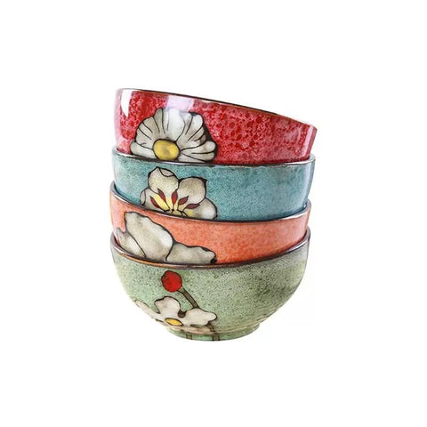 Rockgoldbug ceramic bowls set of four in blue, red, green and pink for daily meals