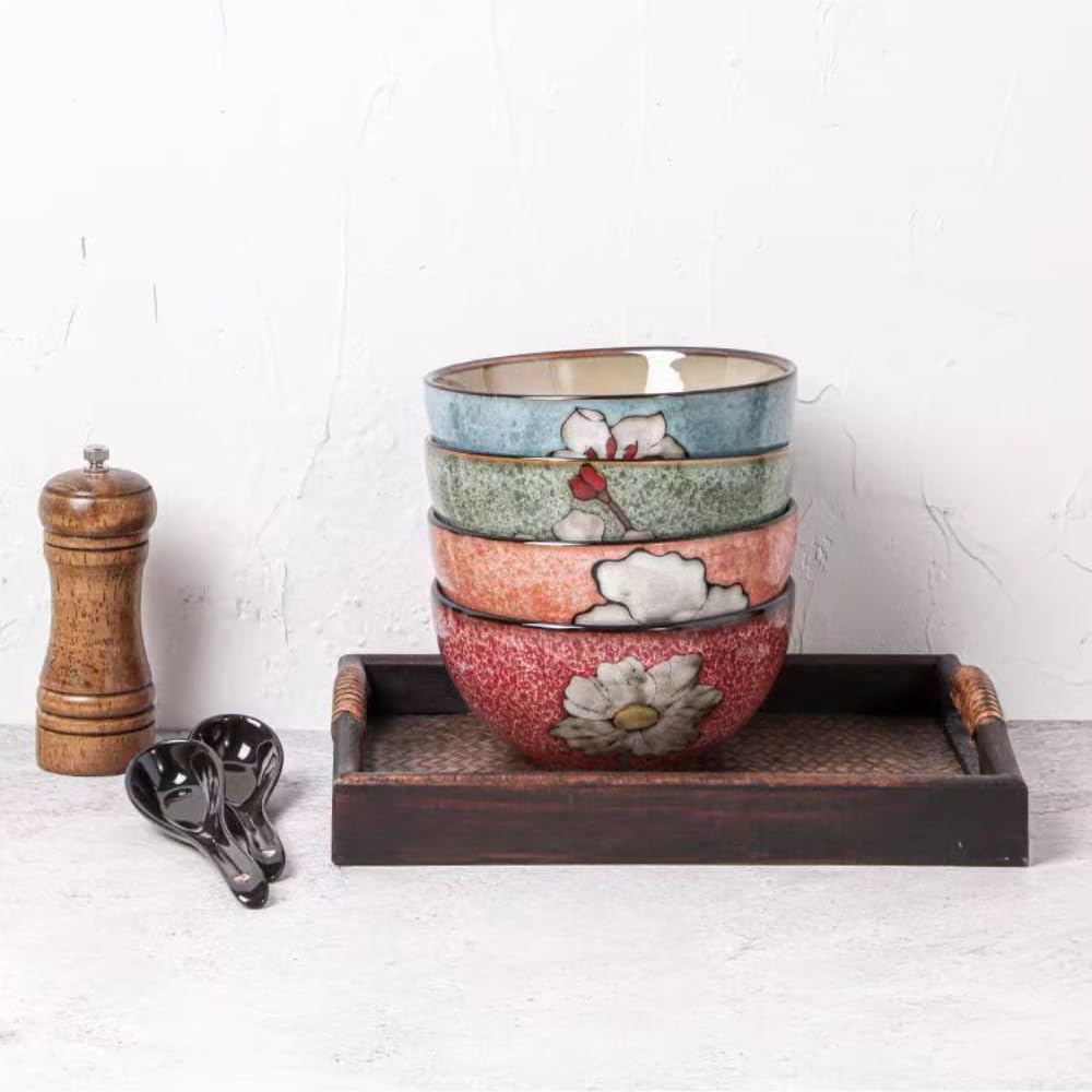 Rockgoldbug red-pattern bowls on table ideal for cereals and salads