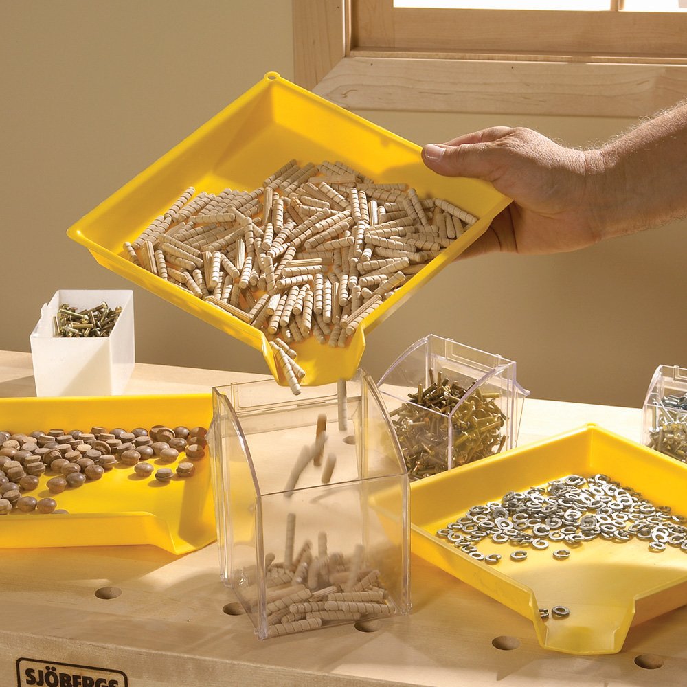 Rockler workshop sorting tray with funnel for tidy parts