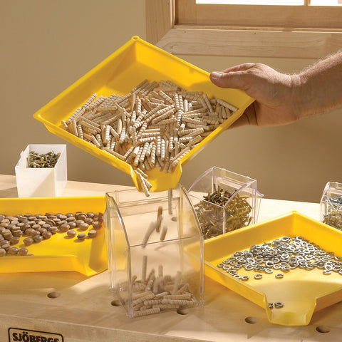 Rockler workshop sorting tray with funnel for tidy parts