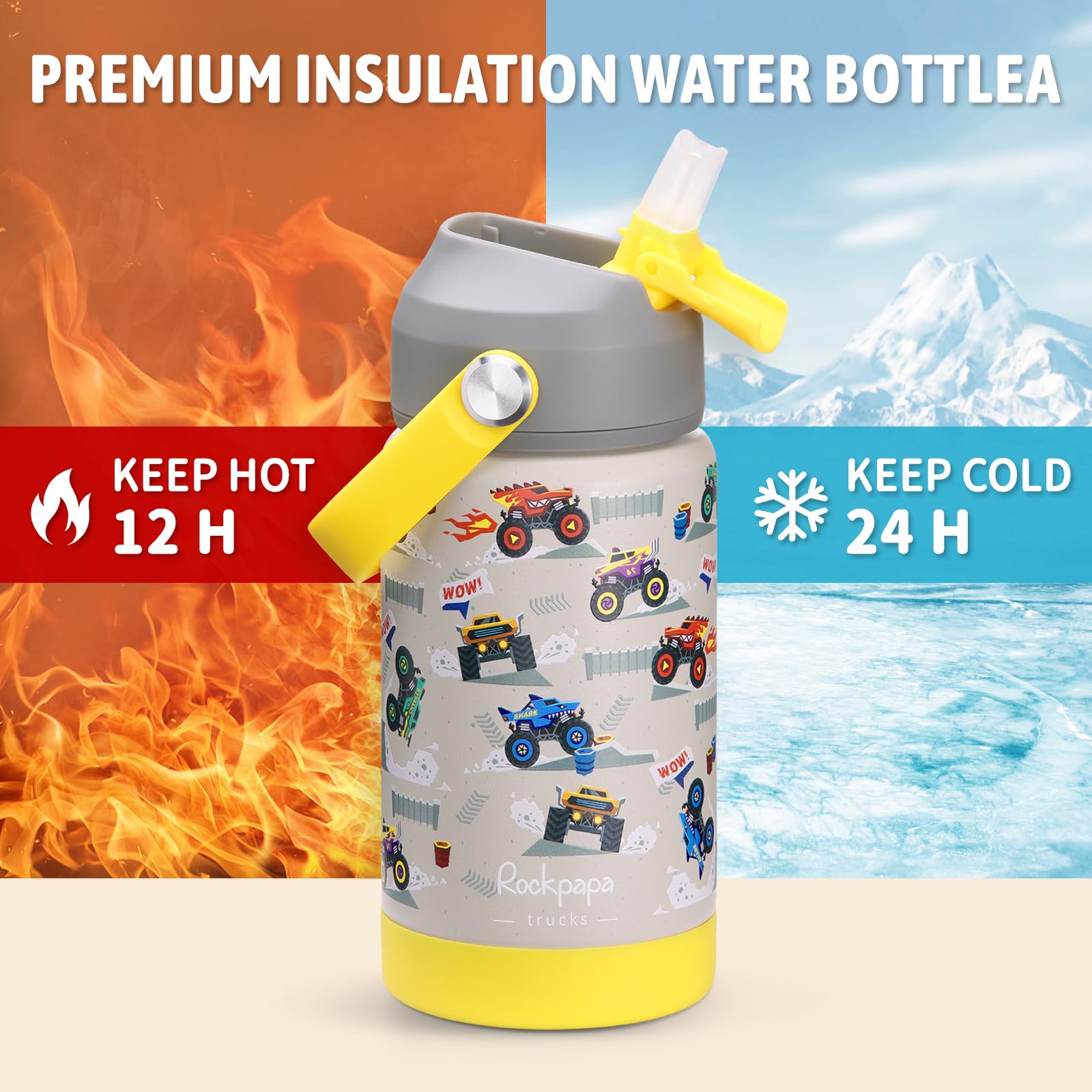 Rockpapa 14oz insulated bottle with double-wall helps maintain drinks' temperature.