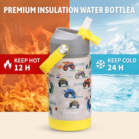 Rockpapa 14oz insulated bottle with double-wall helps maintain drinks' temperature.