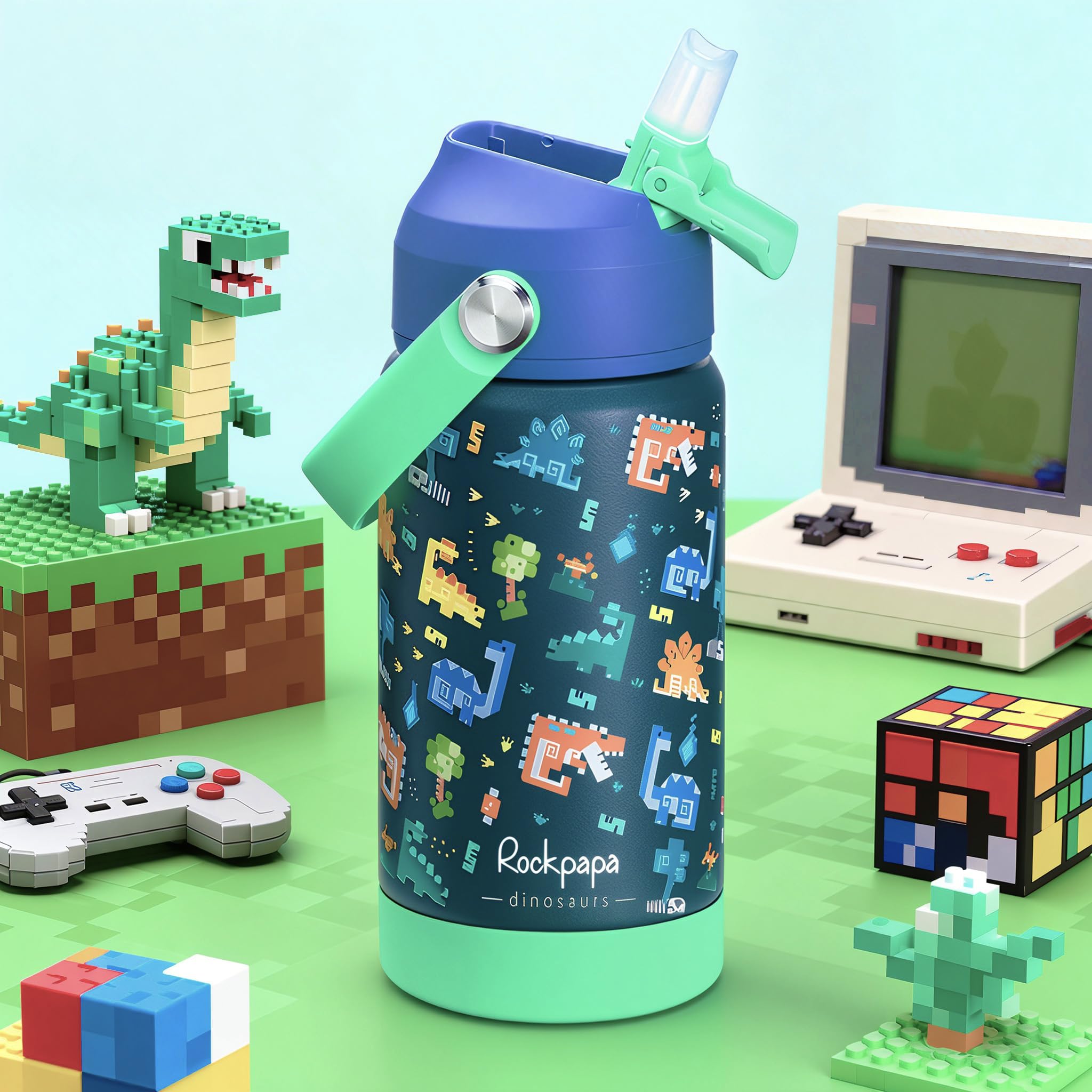 Rockpapa bottle straw leak-proof lid helps prevent spills at school.