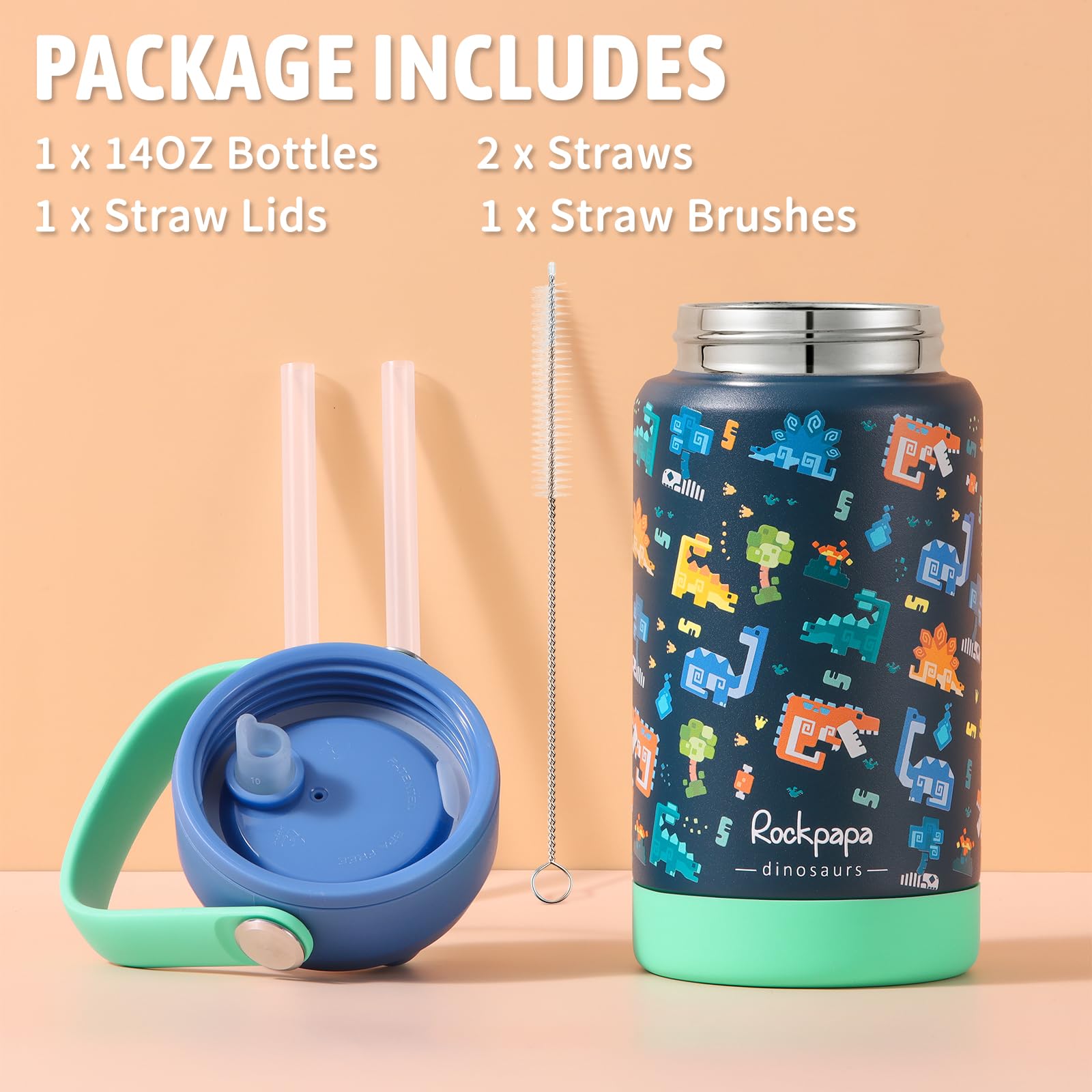 Rockpapa blue dinosaur bottle ideal for school and playtime