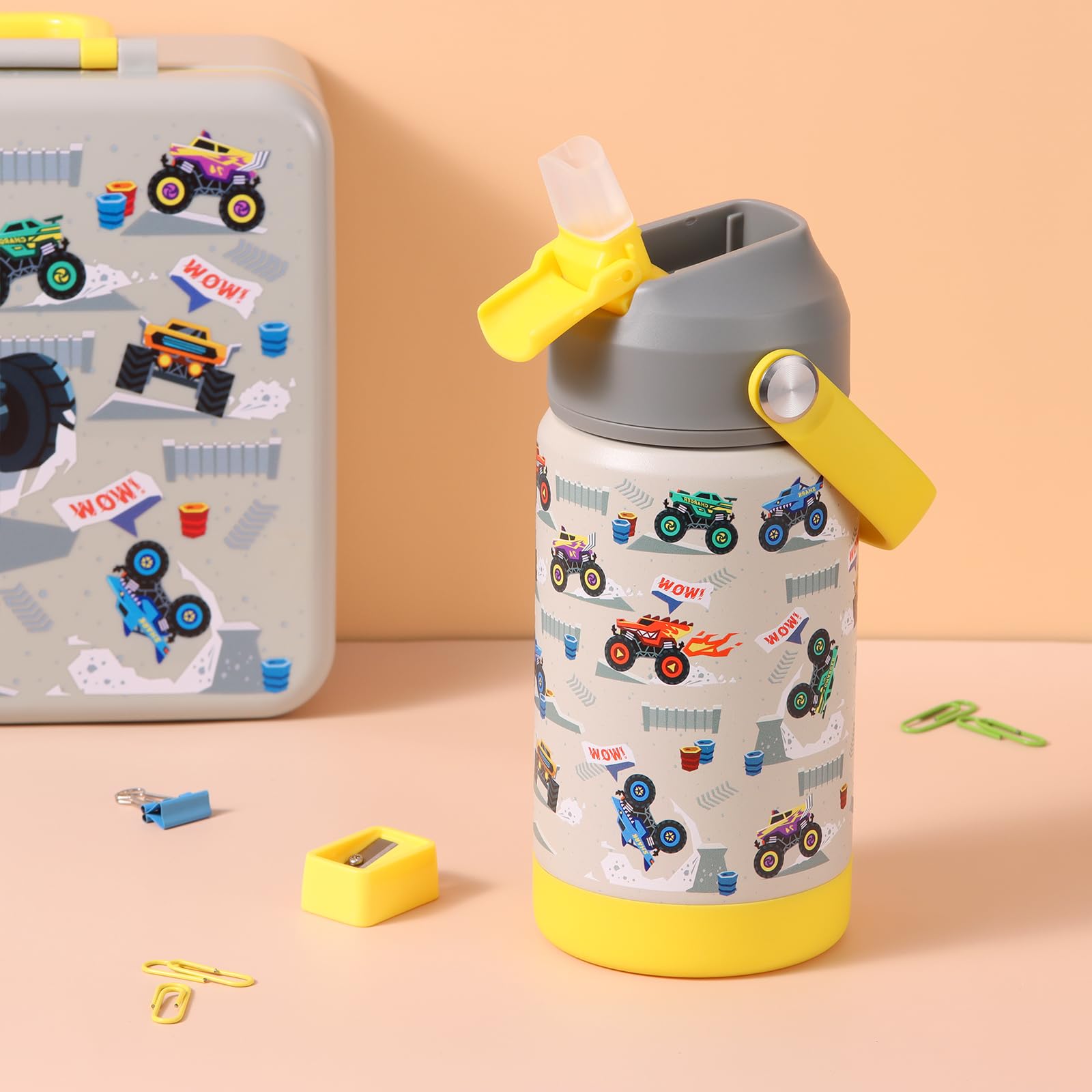 Rockpapa kids bottle for school, playdates, or road trips, keeps drinks ready.