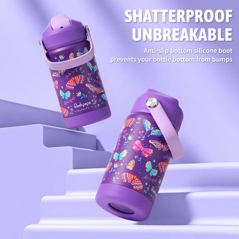 Rockpapa purple butterfly design on kid bottle appeals to children