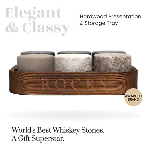 ROCKS WHISKEY CHILLING STONES round edges prevent glass scratching.