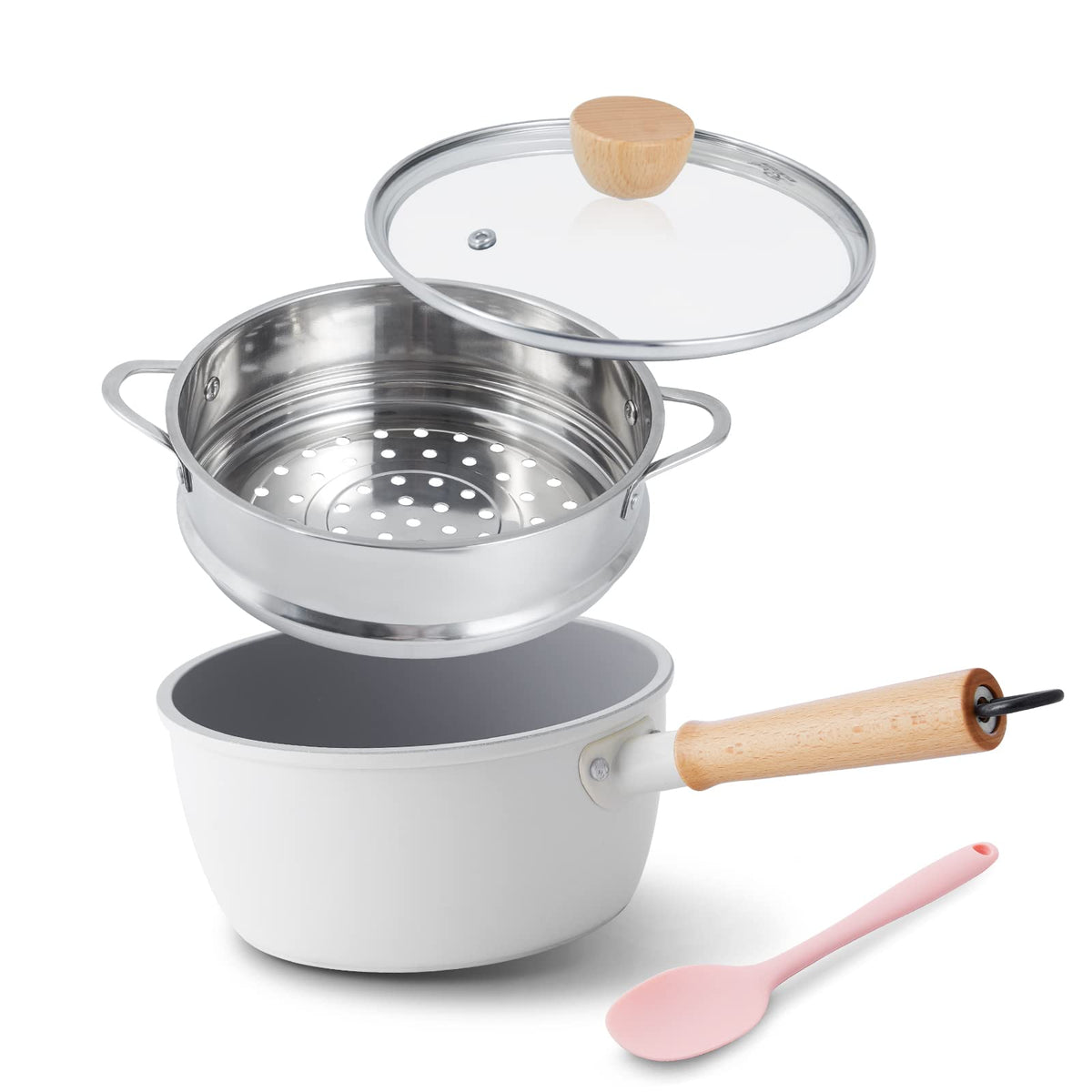 ROCKURWOK ceramic nonstick sauce pan with lid for easy cleanup and even heating.