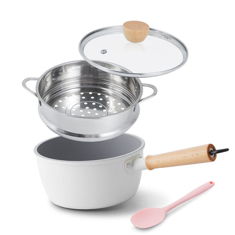 ROCKURWOK ceramic nonstick sauce pan with lid for easy cleanup and even heating.