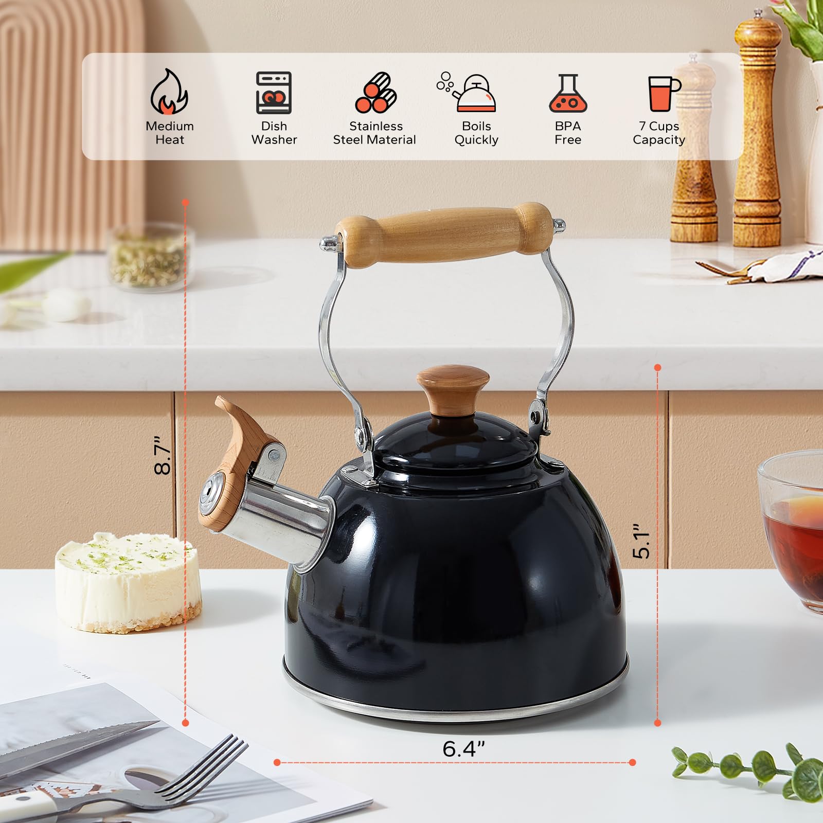 ROCKURWOK tea kettle 1.6 quart capacity for two cups