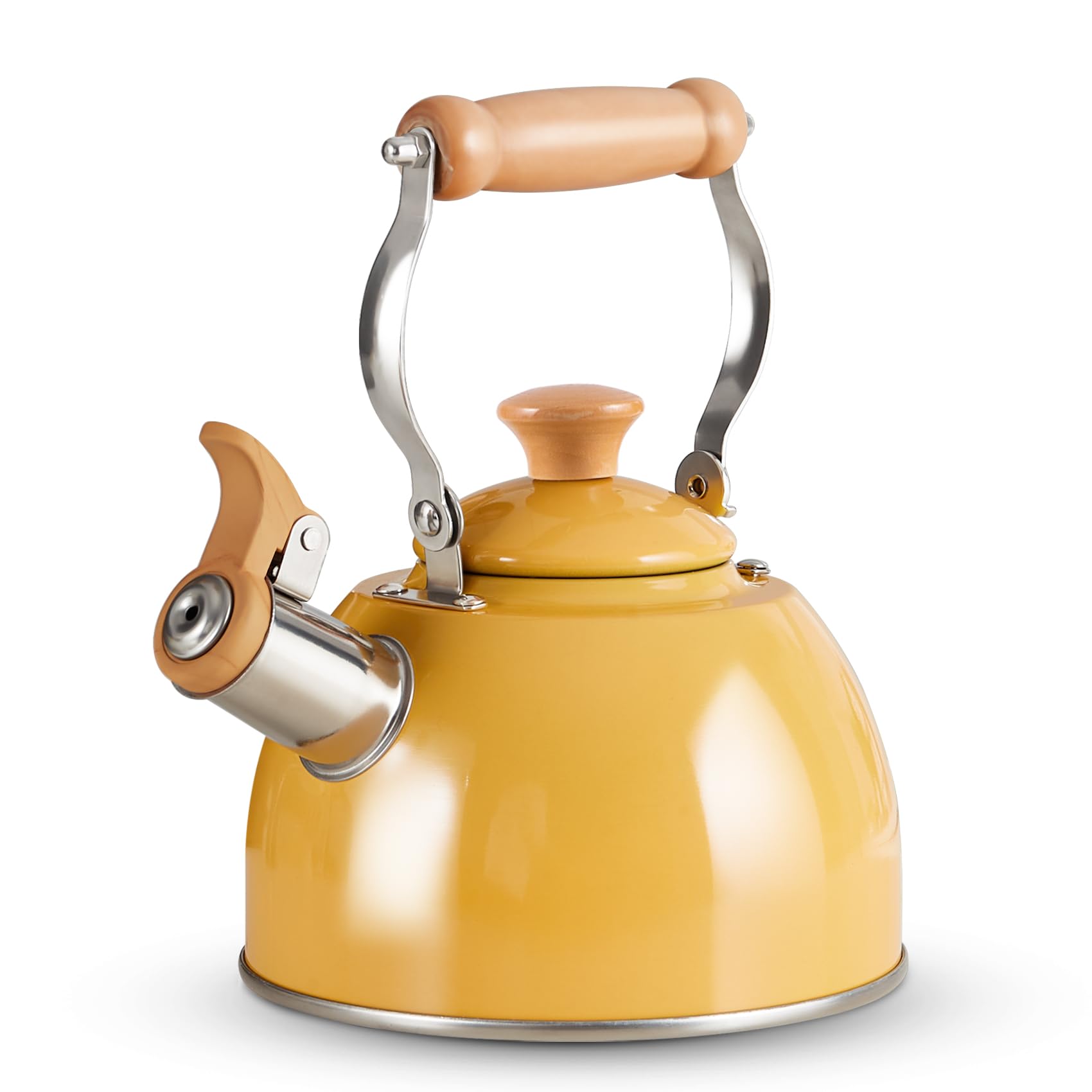 ROCKURWOK tea kettle with cool-touch wooden handle for safe pouring
