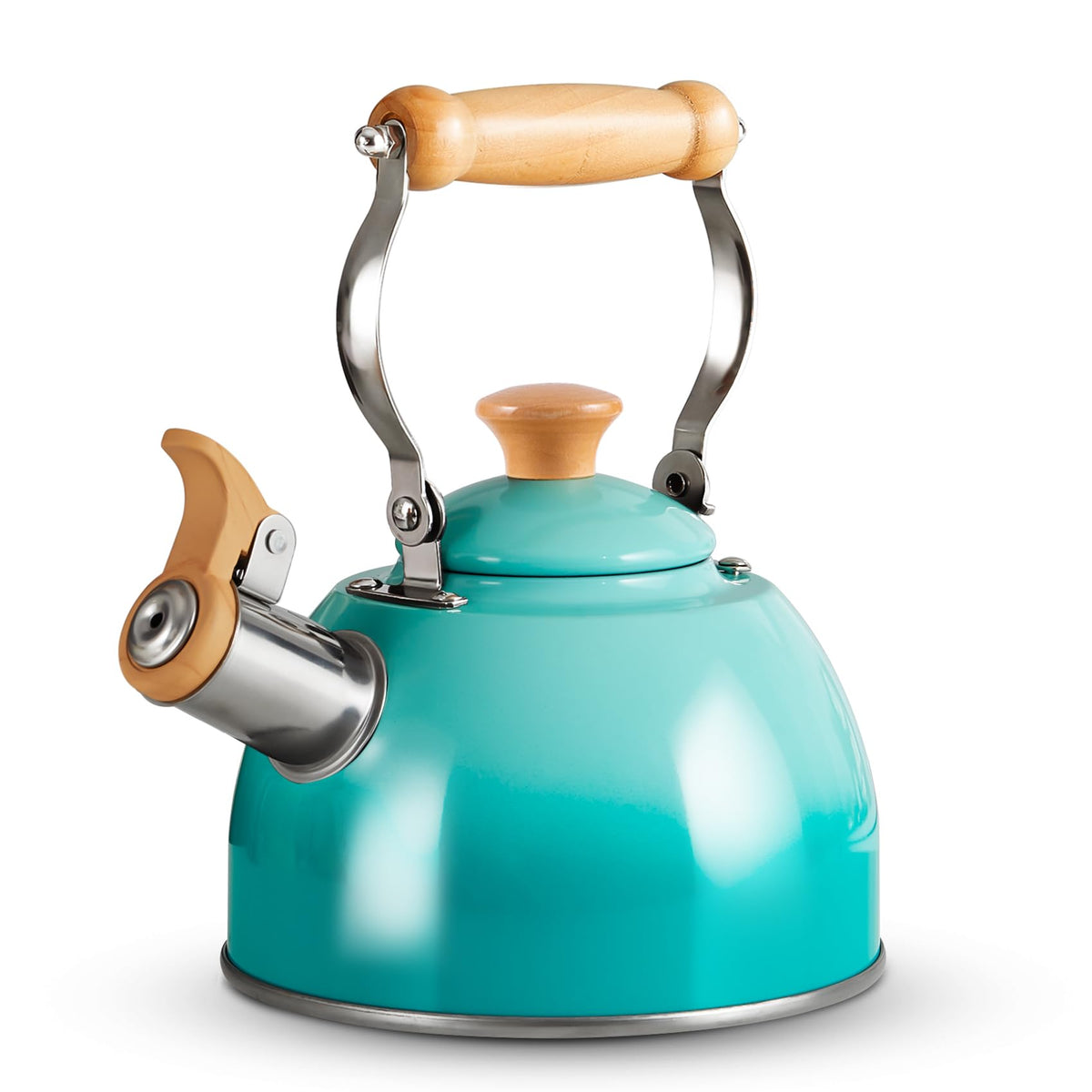 ROCKURWOK kettle with cool-touch wooden handle for safe pouring.
