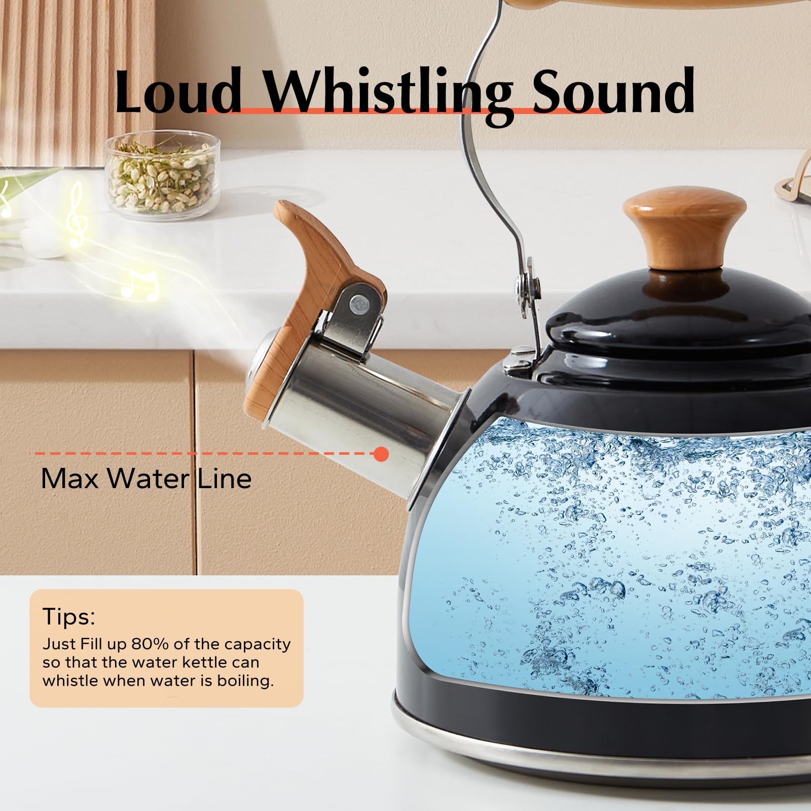 ROCKURWOK tea kettle with loud whistle signaling boil
