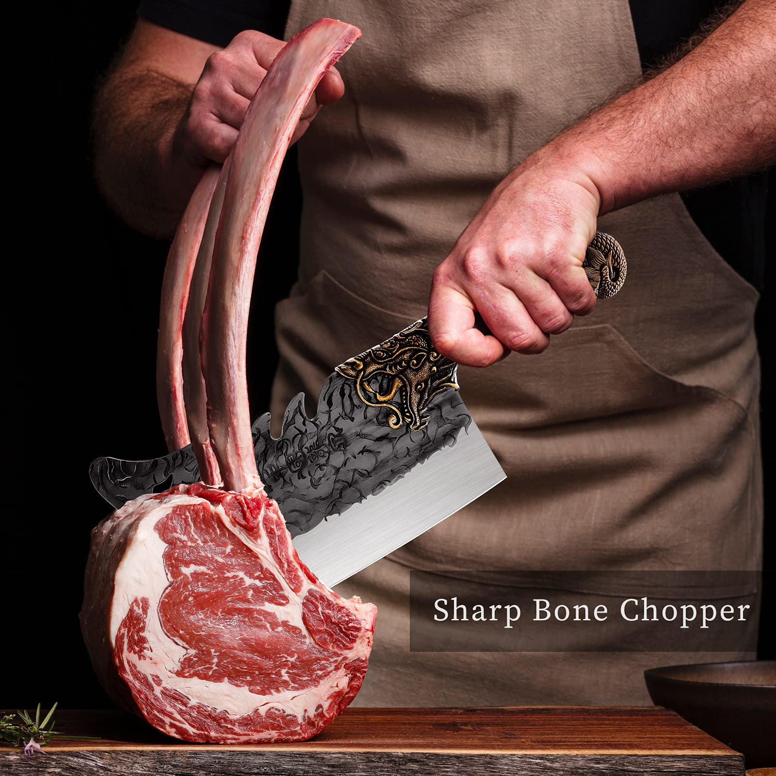 ROCOCO cleaver rosewood full-tang handle detail for comfortable grip