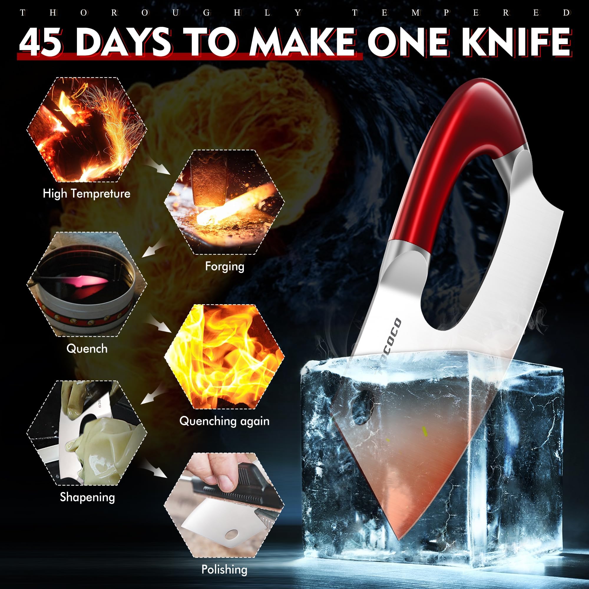 ROCOCO meat cleaver aids cutting vegetables with ease and control.