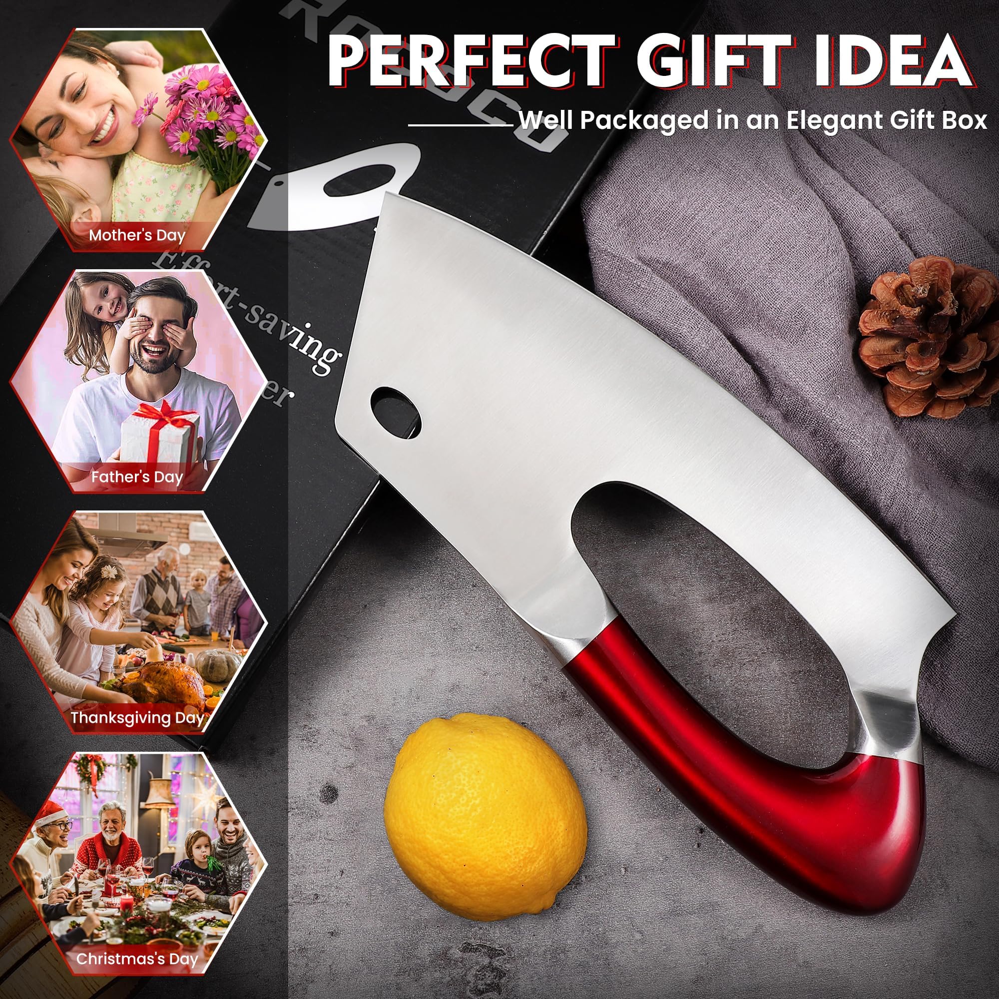 ROCOCO meat cleaver cleans easily and resists rust for daily upkeep.