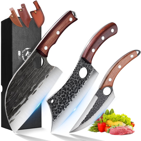 ROCOCO Serbian chef knife close-up shows 15 degree edge for precise slicing.