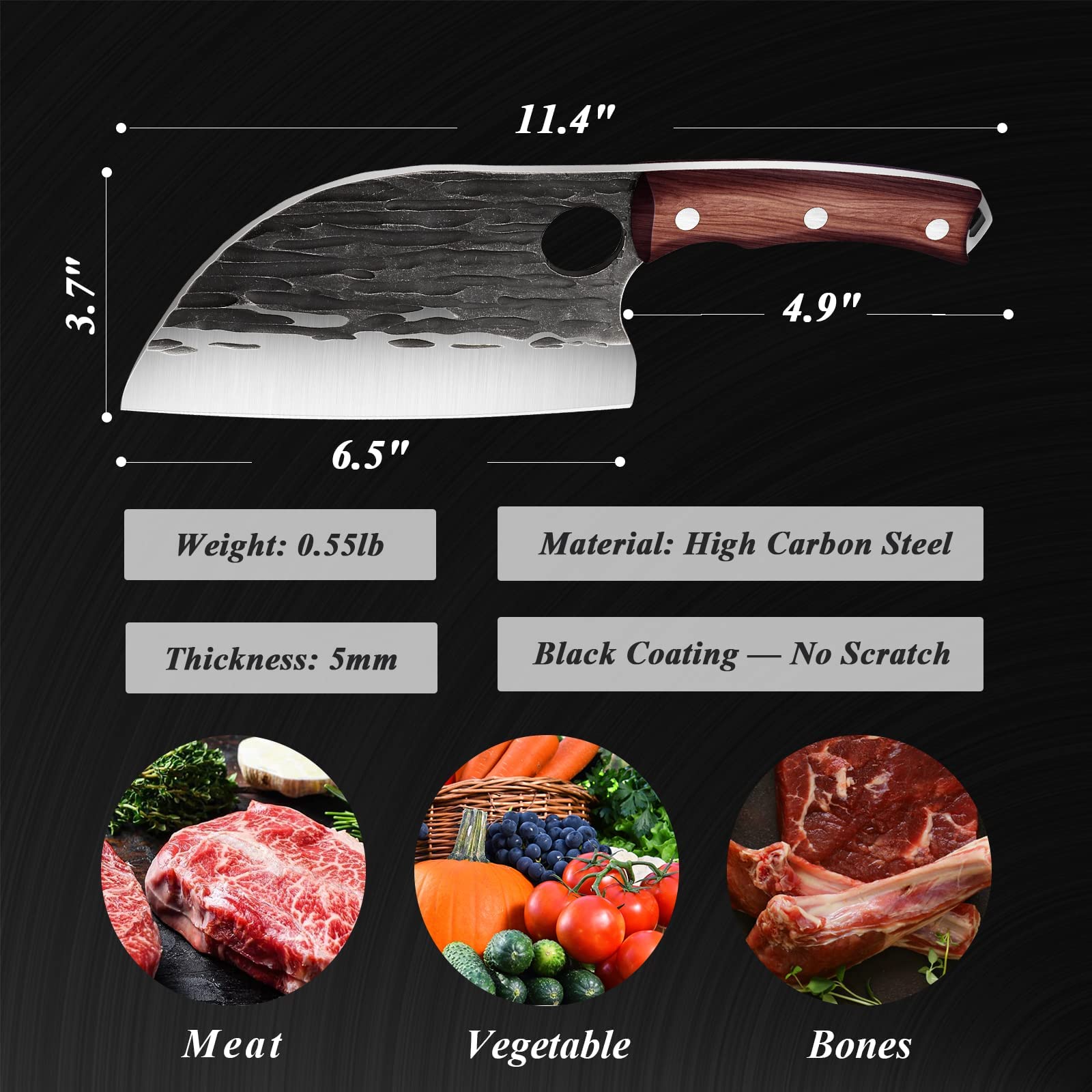 ROCOCO sourwood handle boning knife detail focusing on secure grip.
